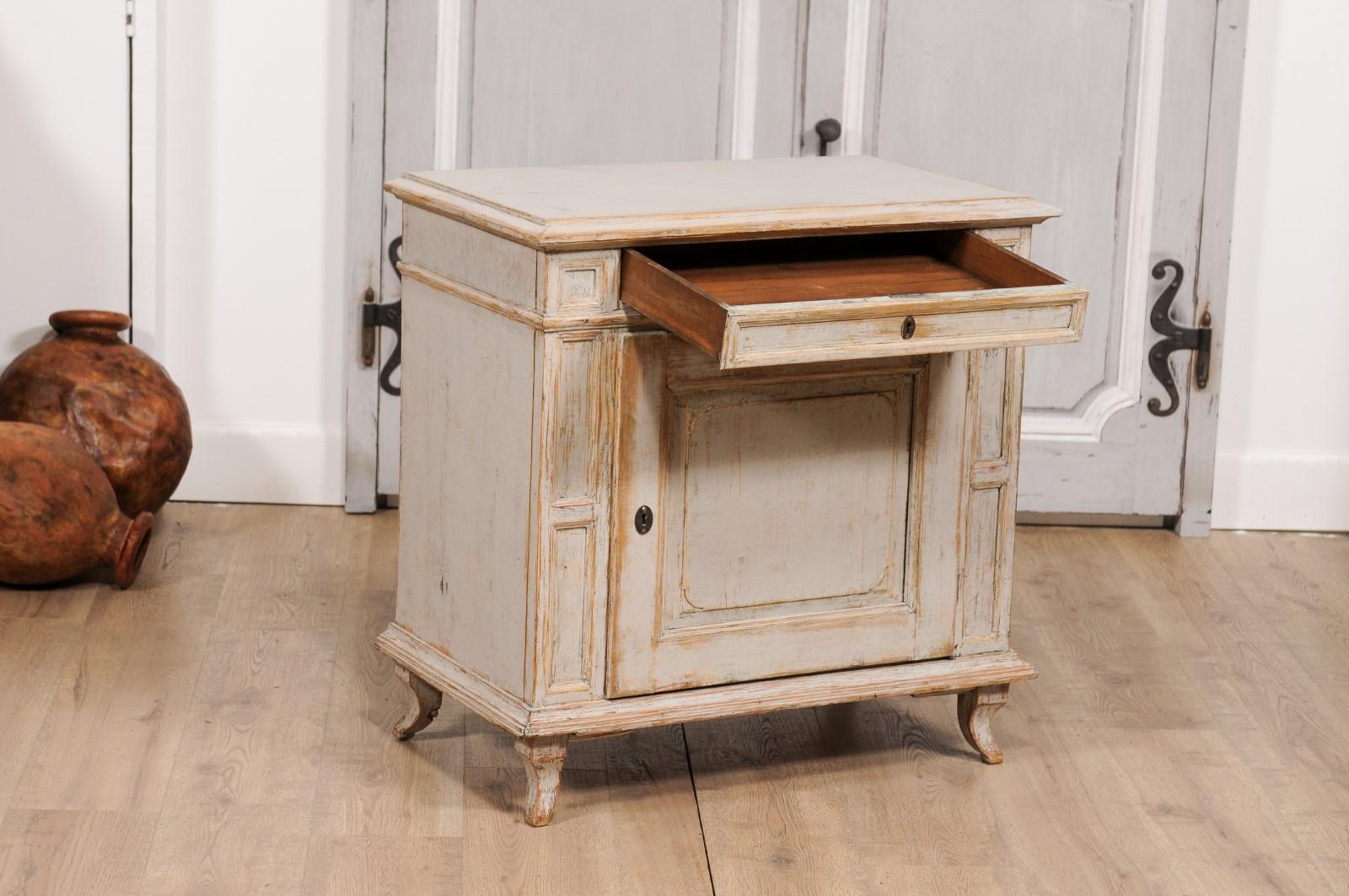 19th Century 1880s Swedish Neutral Grey Painted Small Cabinet with Single Drawer over Door For Sale