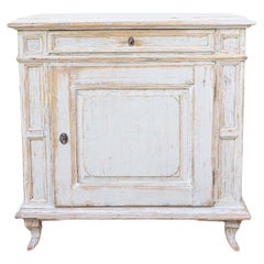 Antique 1880s Swedish Neutral Grey Painted Small Cabinet with Single Drawer over Door