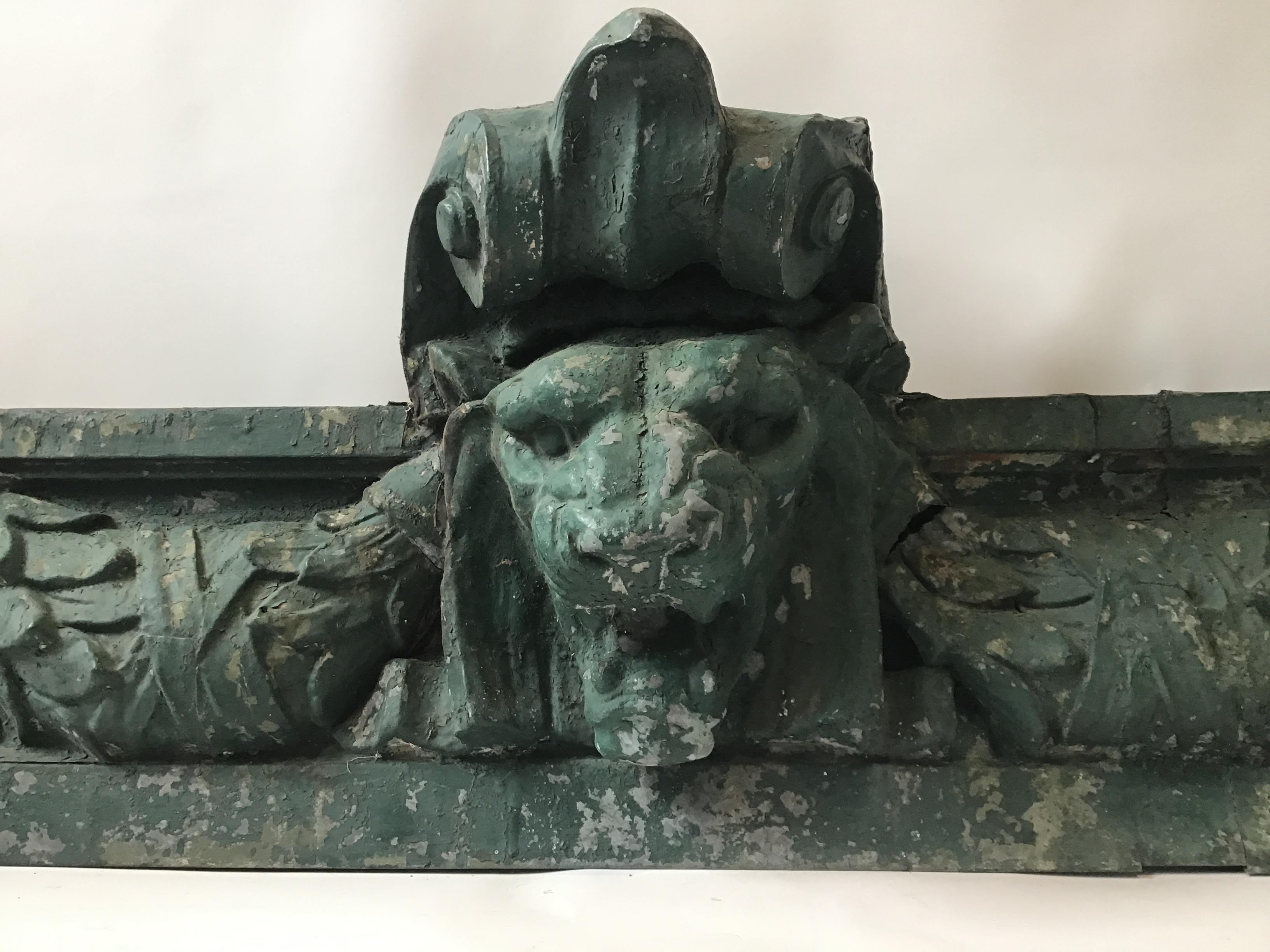 Late 19th Century 1880s Tin Architectural Building Piece with Lion Face