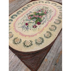 1880s Beige Antique American Hooked Hand Knotted Rug 6' x 9'