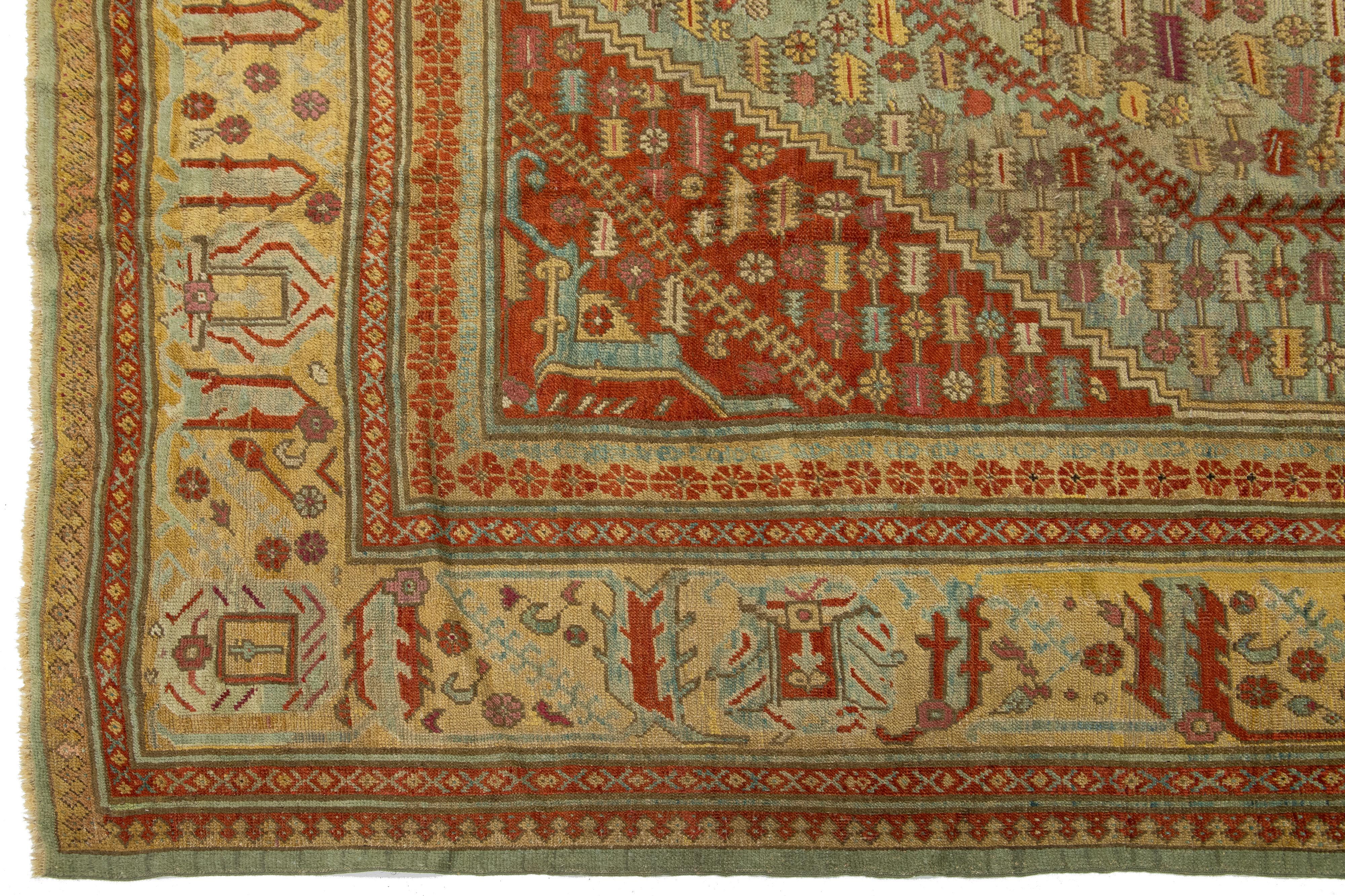 1880er Jahre Türkischer Oushak Antiker Wollteppich in Blau mit Medaillon-Design im Angebot 1