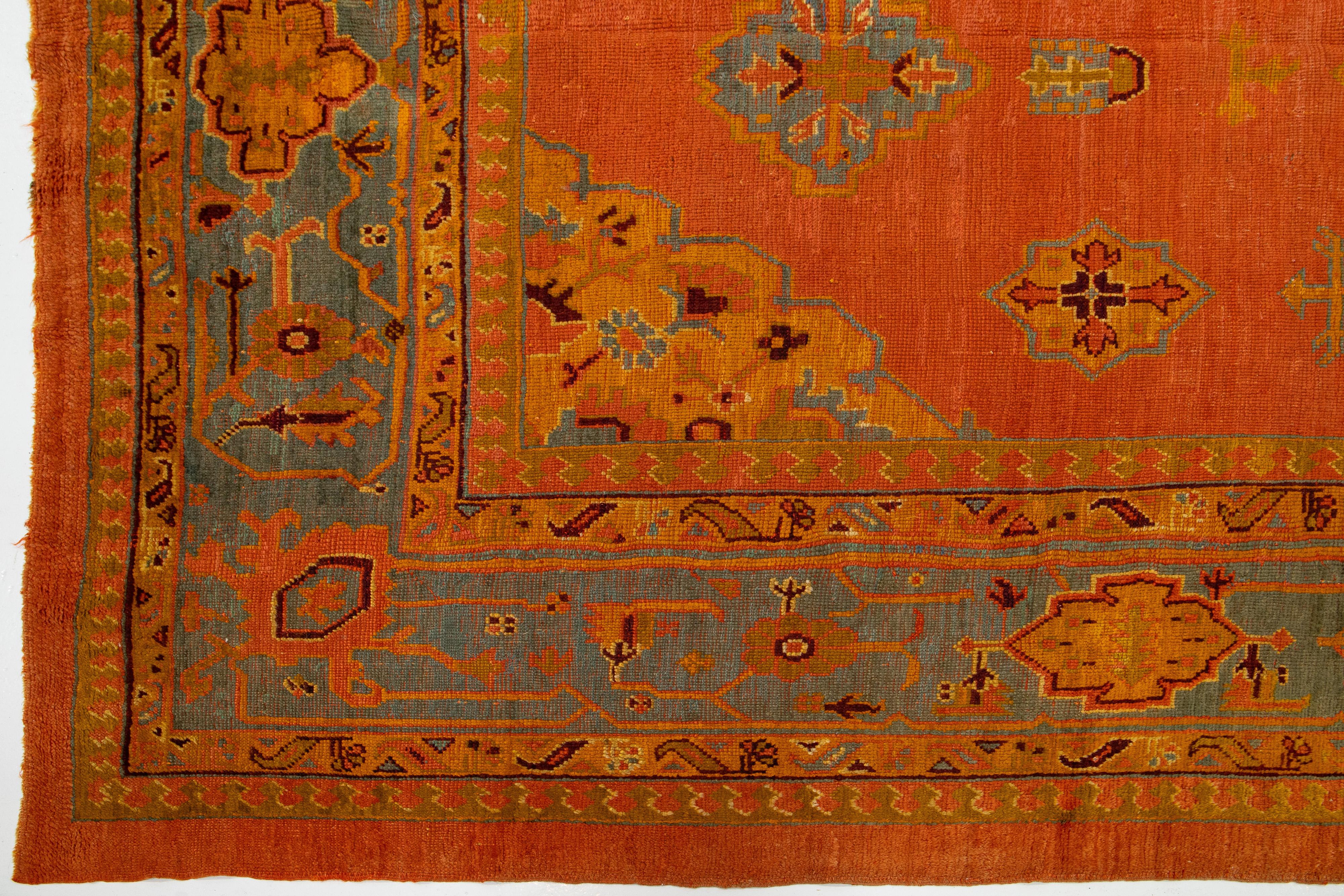 19th Century 1880s Turkish Oushak Wool Rug Handmade In Red- Rust Featuring an Allover Motif  For Sale