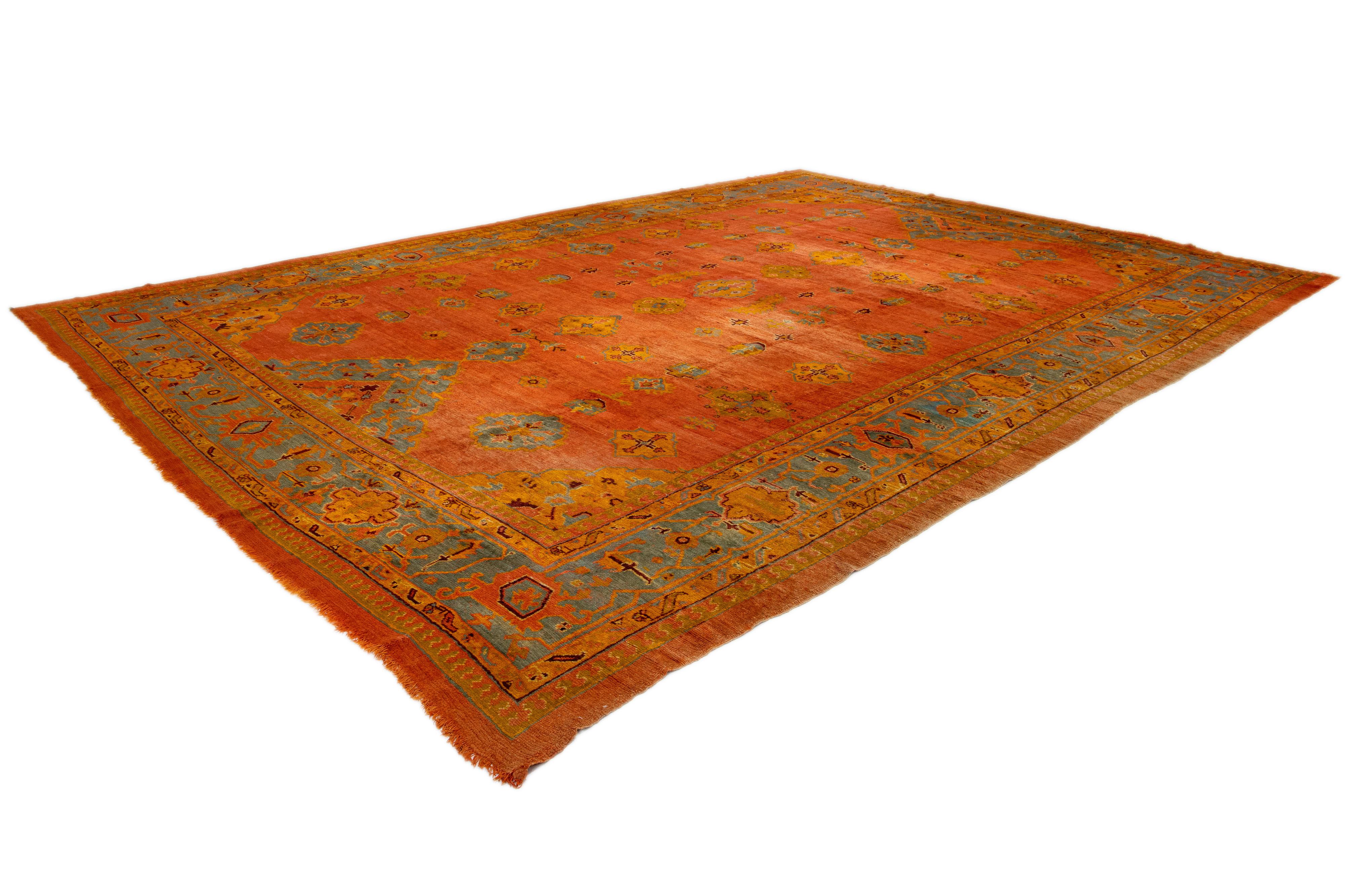 1880s Turkish Oushak Wool Rug Handmade In Red- Rust Featuring an Allover Motif  For Sale 4