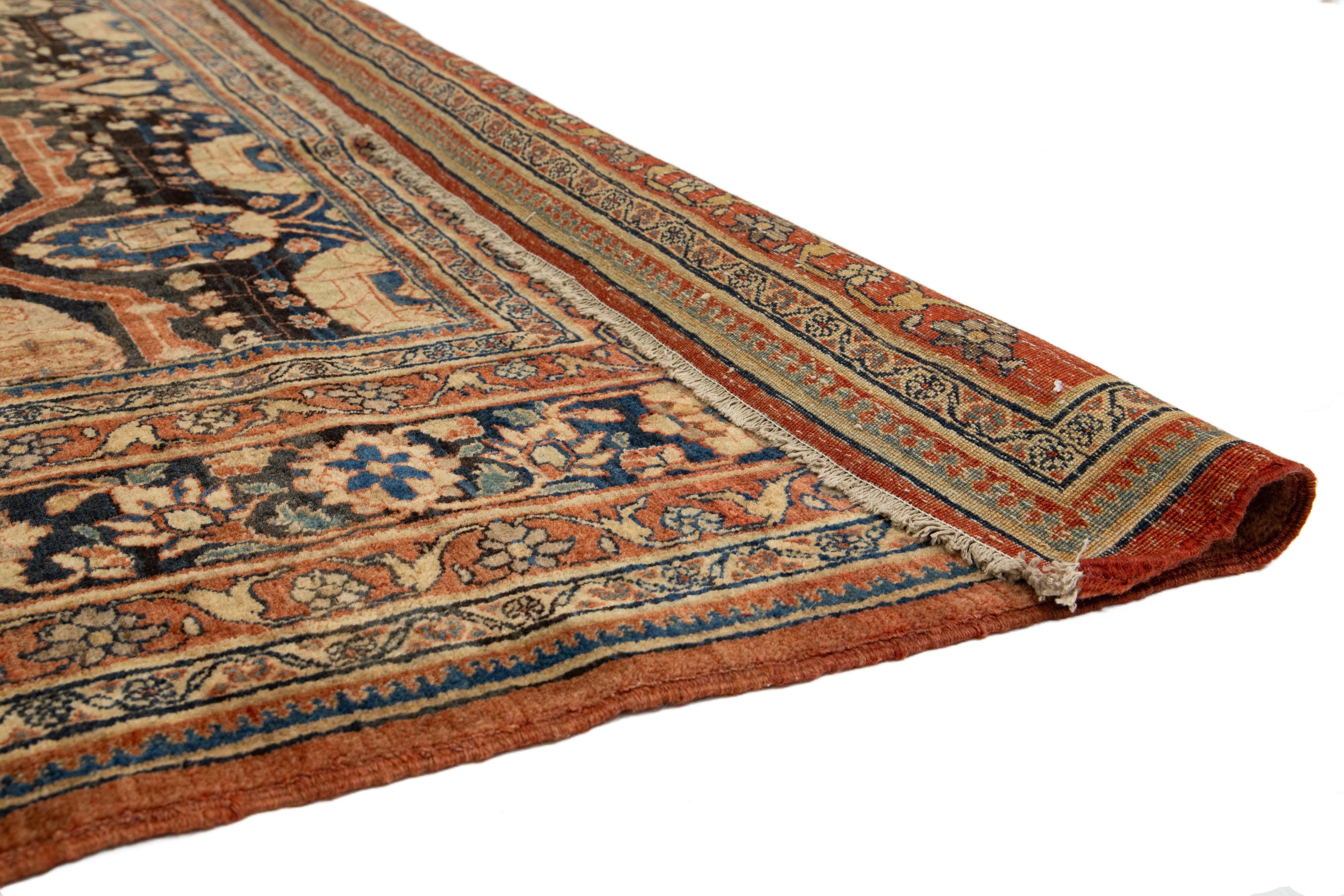 Tappeto in lana Tabriz persiano del 1880, unico nel suo genere, realizzato a mano in blu scuro In condizioni buone in vendita a Norwalk, CT