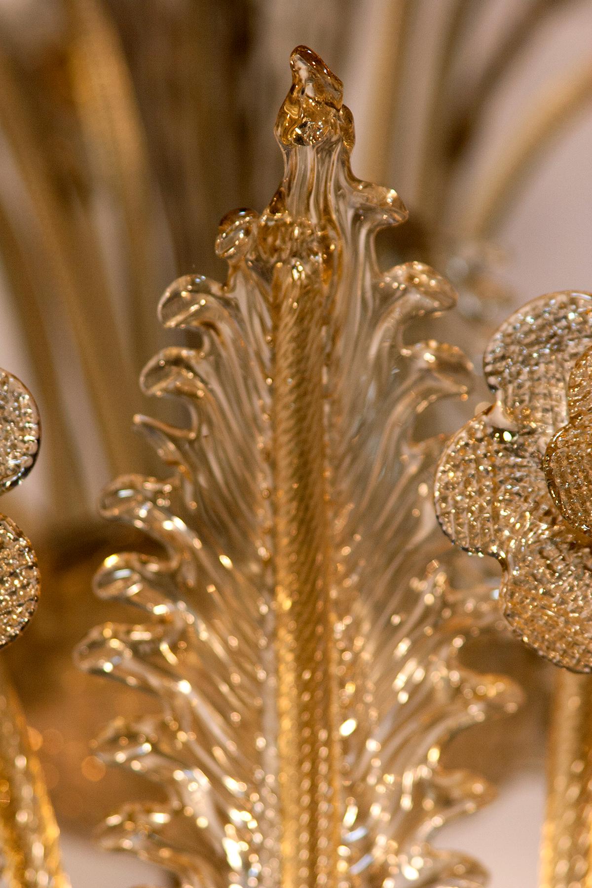 Belle Époque 19th Century Large Venetian-Murano Glass Gold Chandelier  For Sale