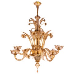 19th Century Large Venetian-Murano Glass Gold Chandelier 