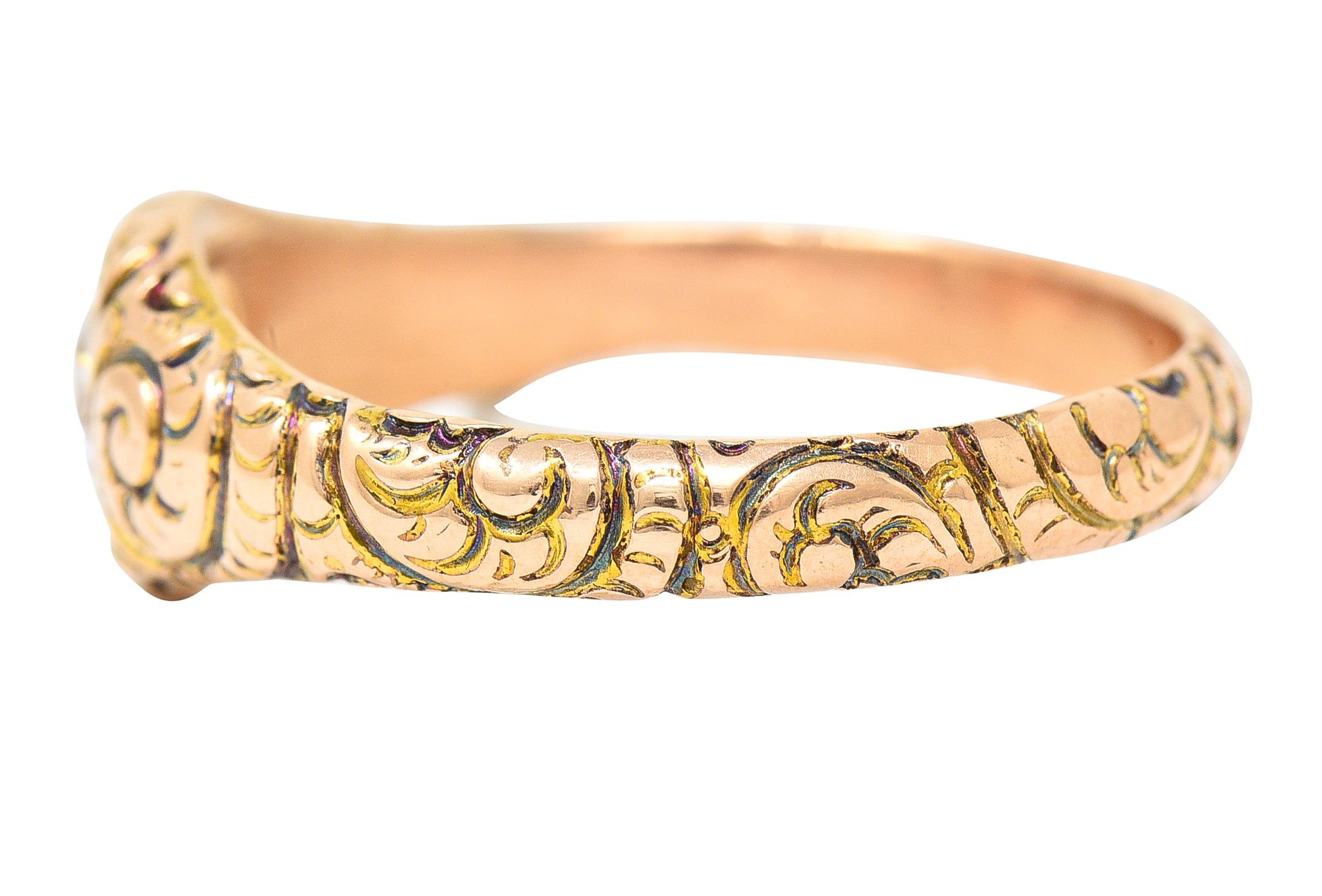 1880's Victorian 0.41 Carat Old Mine Diamond 14 Karat Yellow Gold Unisex Ring For Sale 1