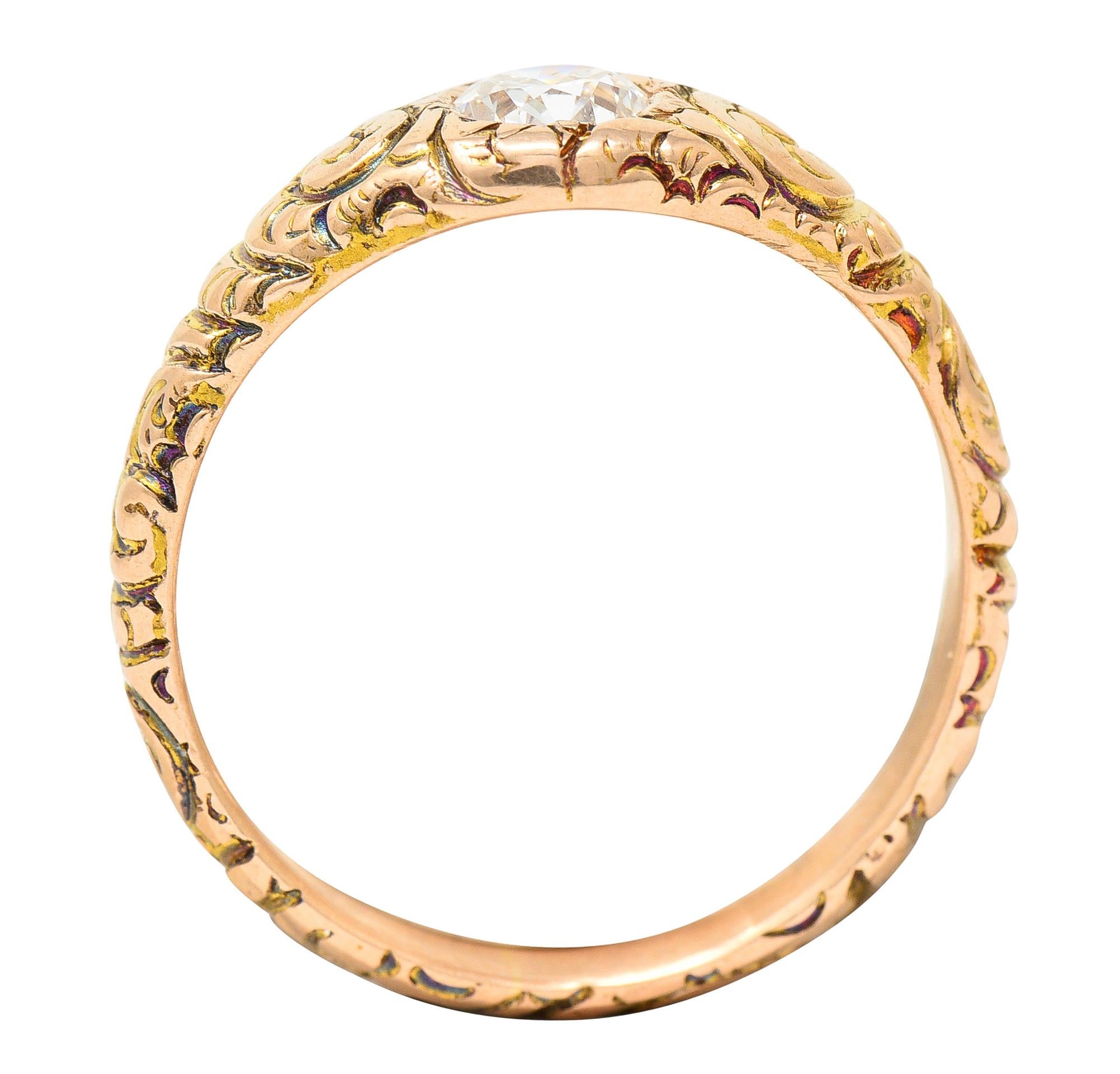 1880's Victorian 0.41 Carat Old Mine Diamond 14 Karat Yellow Gold Unisex Ring For Sale 5