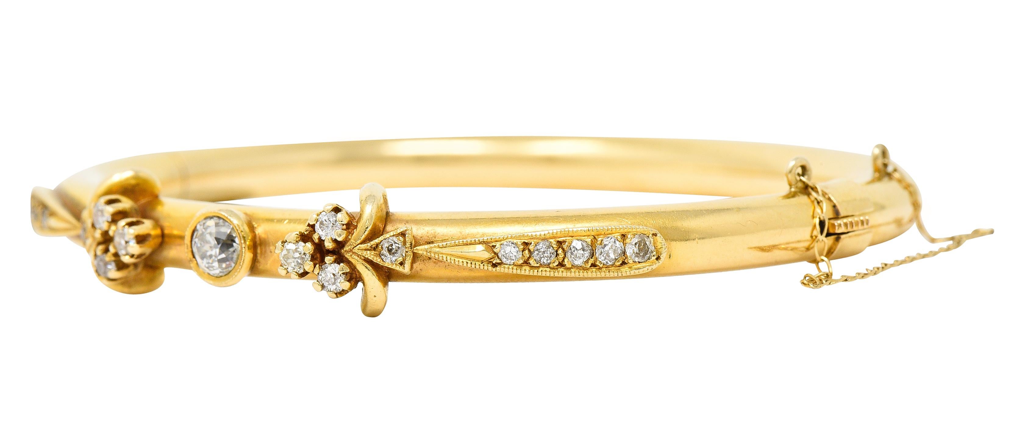 1880er Jahre viktorianisches 0,75 Karat Diamant-Armreif aus 14 Karat Gelbgold 1