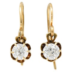 1880's Victorian 0.80 Carat Diamond 14 Karat Gold Drop Earrings