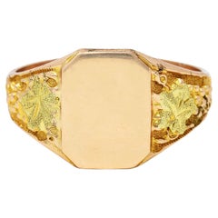 Antique 1880's Victorian 10 Karat Two-Tone Gold Grape Vine Unisex Signet Ring