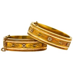 1880s Victorian 14 Karat Two-Tone Gold Marriage Bangle Bracelets