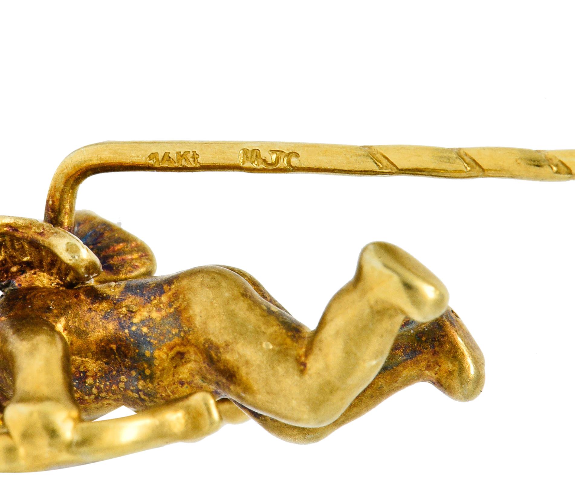 1880's Victorian 14 Karat Yellow Gold Cupid Stickpin 7