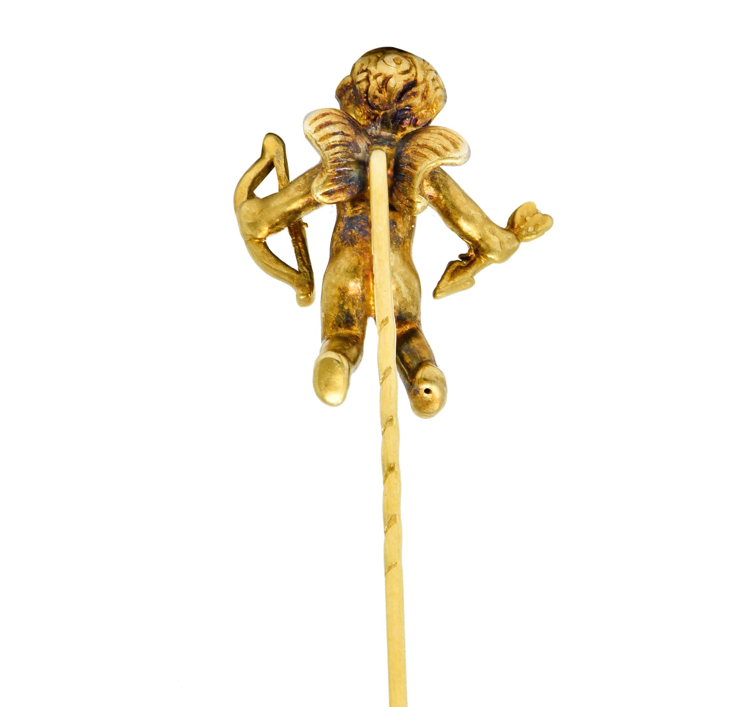 1880's Victorian 14 Karat Yellow Gold Cupid Stickpin In Excellent Condition In Philadelphia, PA
