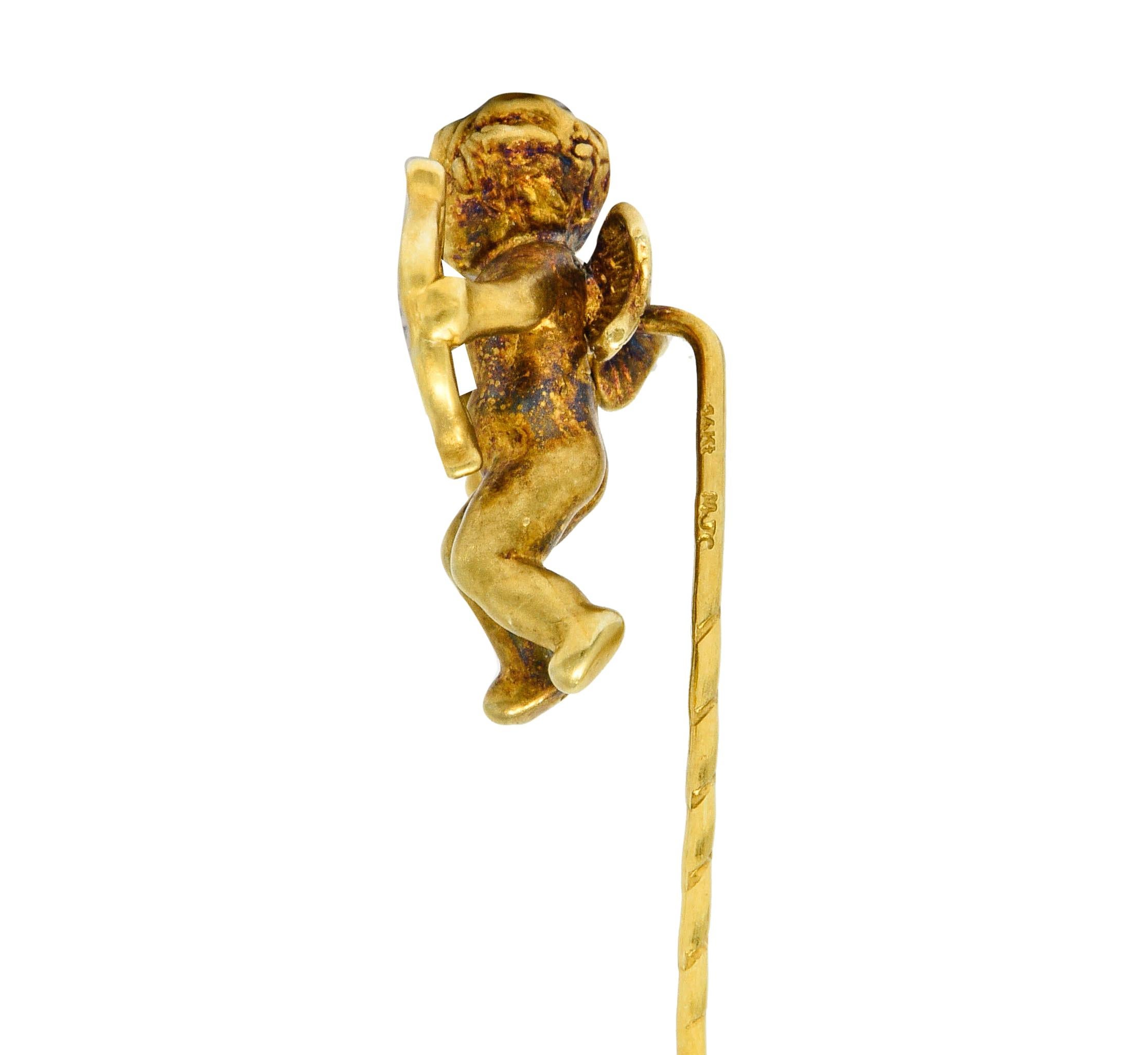 Women's or Men's 1880's Victorian 14 Karat Yellow Gold Cupid Stickpin