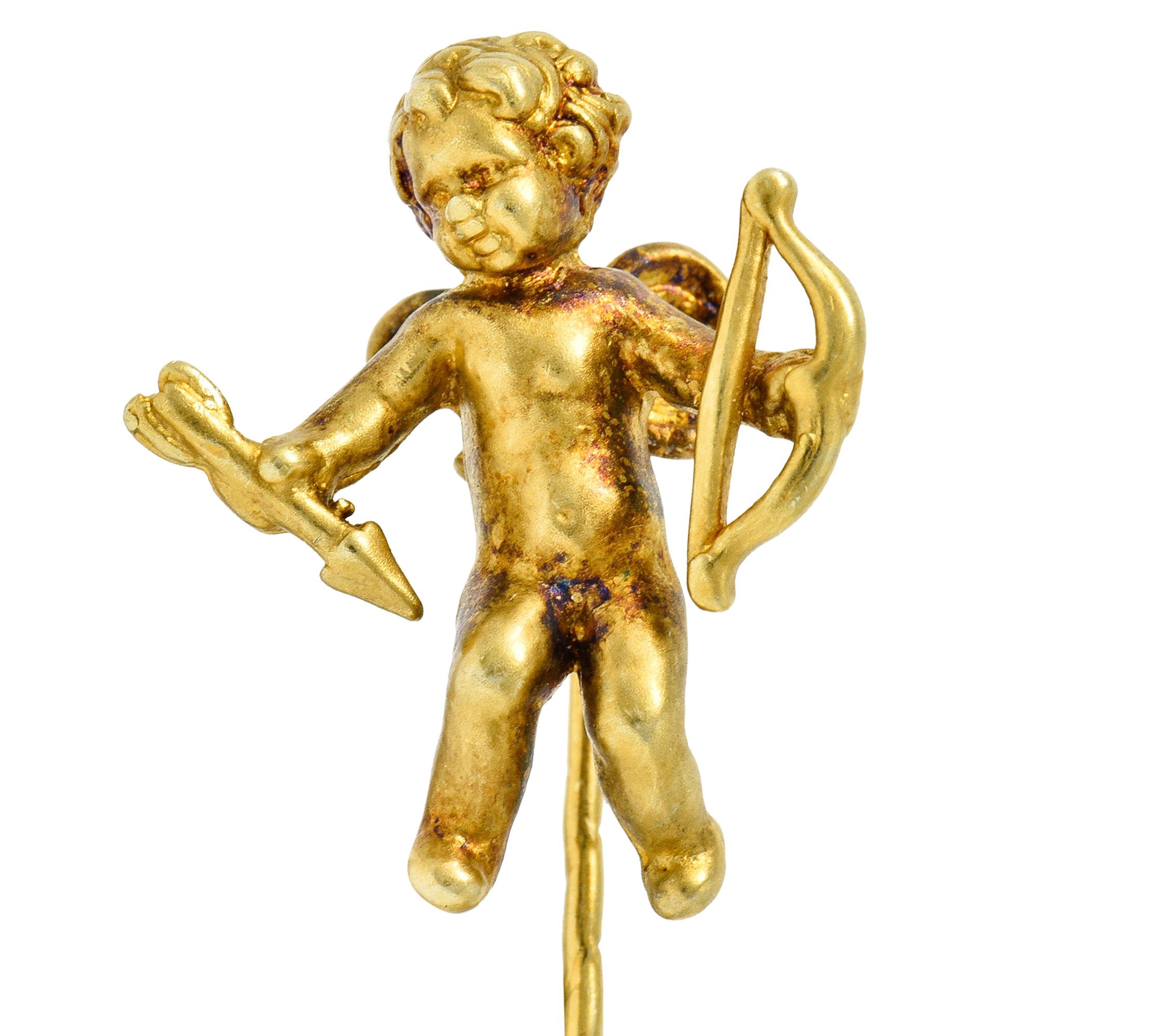1880's Victorian 14 Karat Yellow Gold Cupid Stickpin 1
