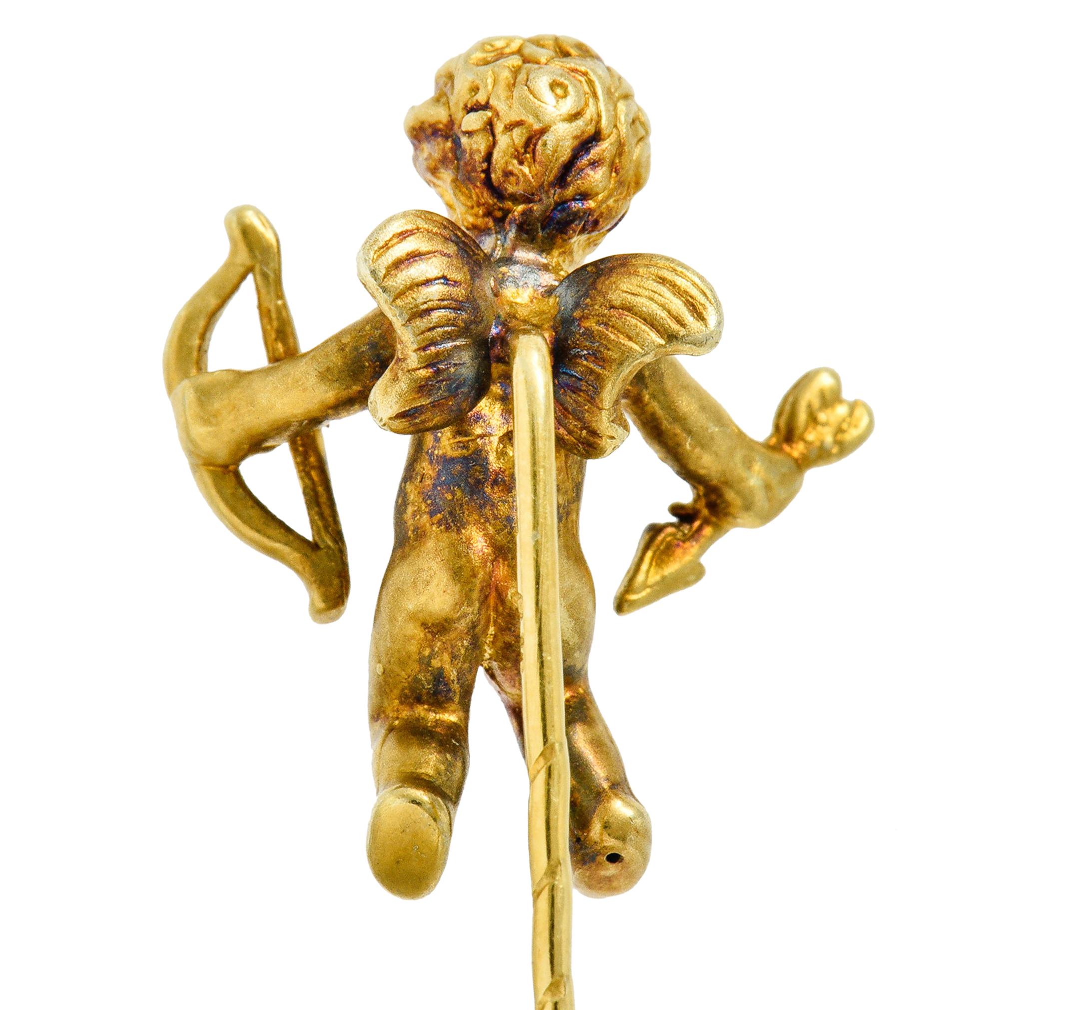 1880's Victorian 14 Karat Yellow Gold Cupid Stickpin 3