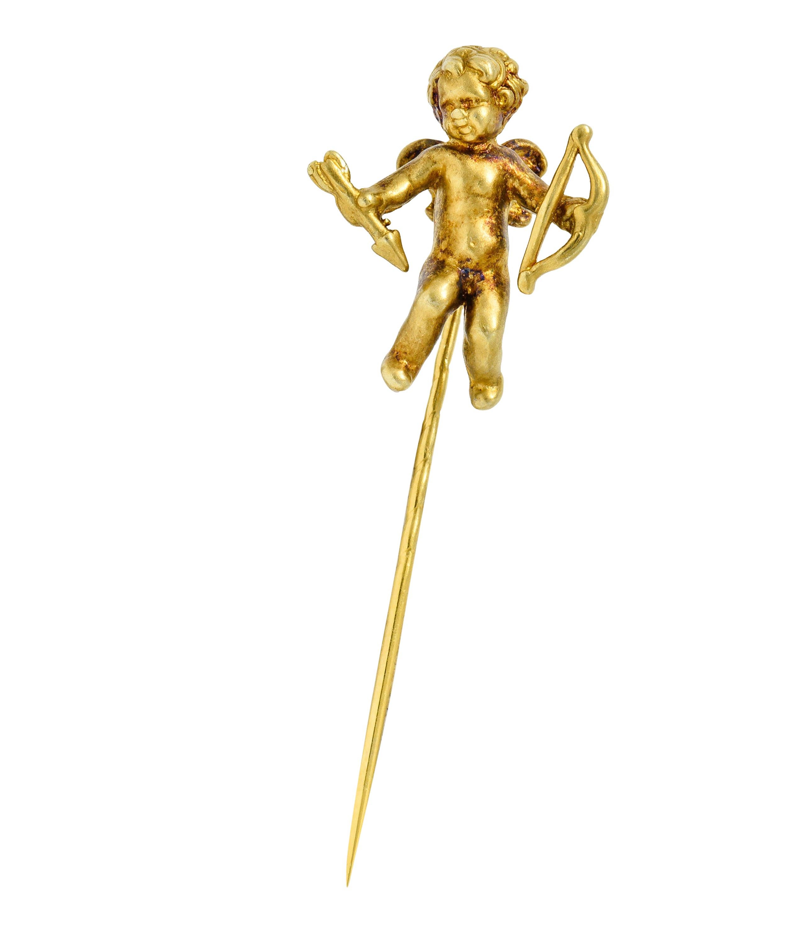1880's Victorian 14 Karat Yellow Gold Cupid Stickpin 4