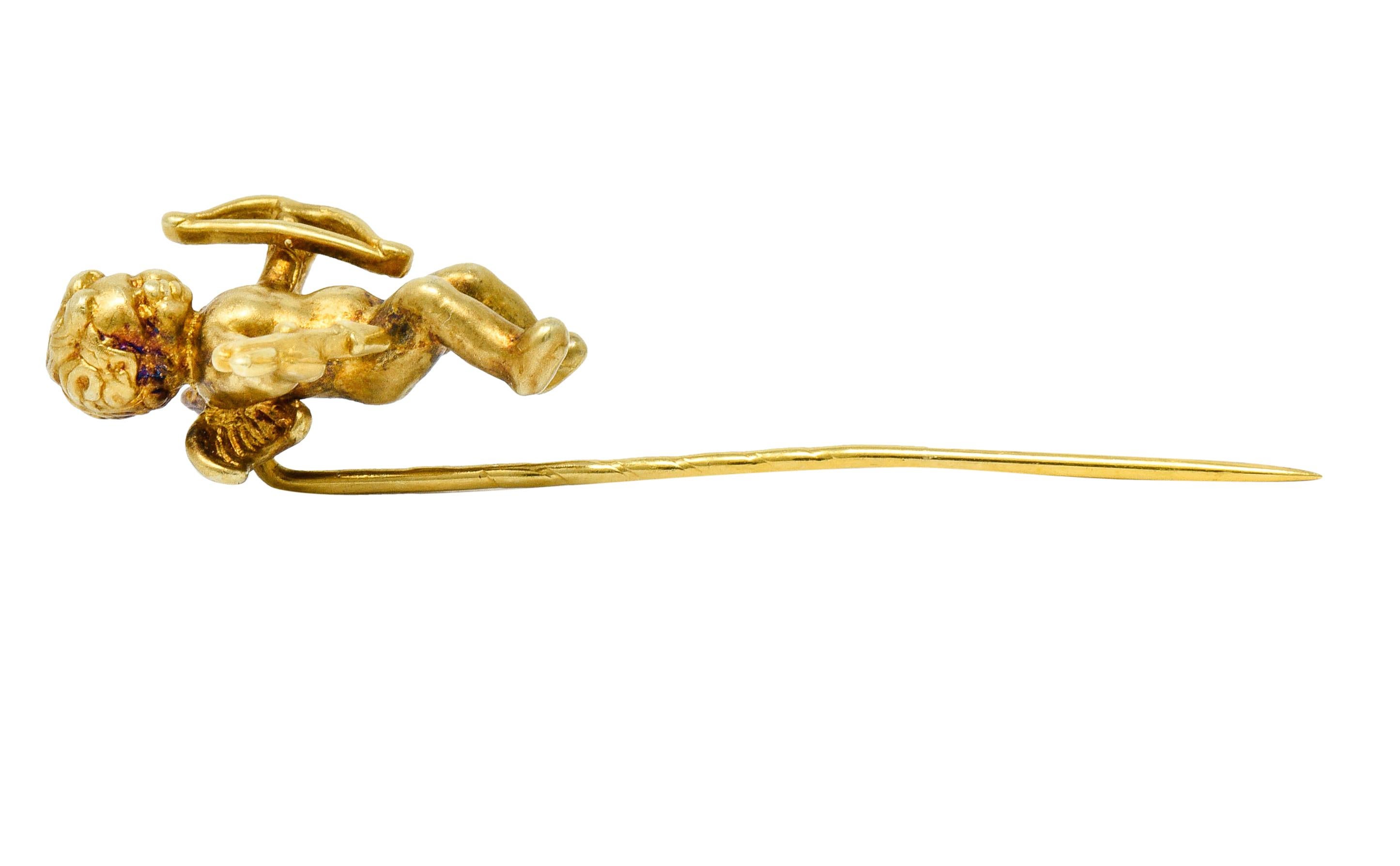 1880's Victorian 14 Karat Yellow Gold Cupid Stickpin 5