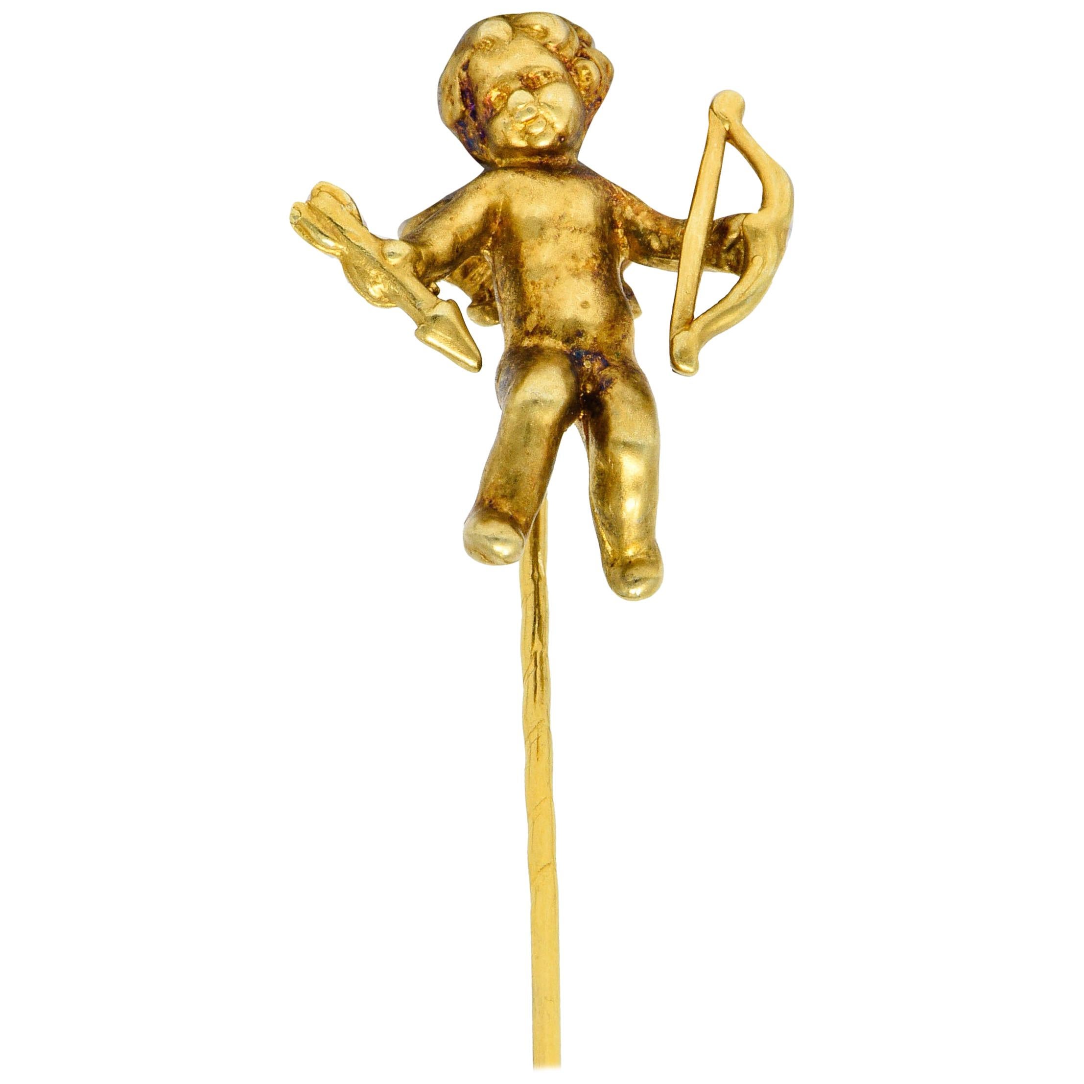 1880's Victorian 14 Karat Yellow Gold Cupid Stickpin