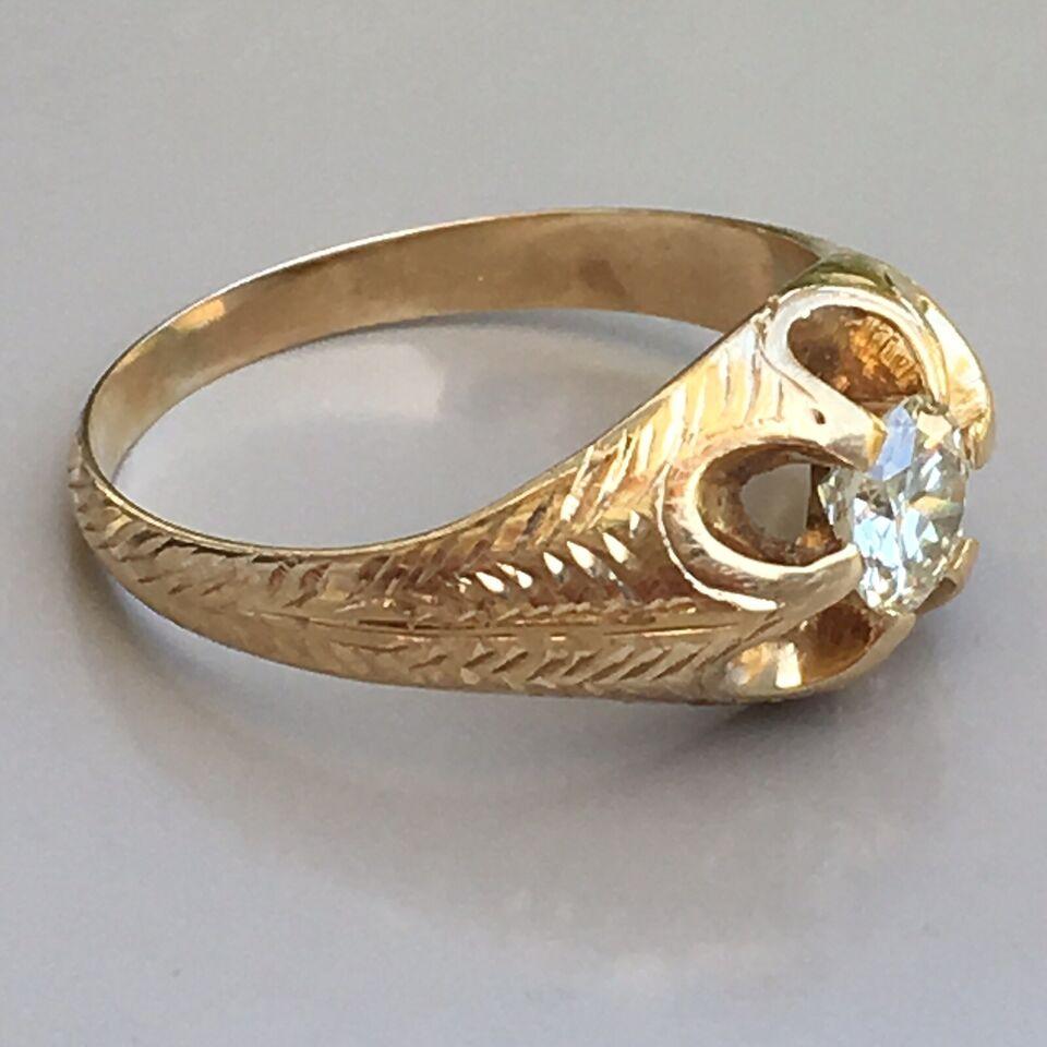Old European Cut 1880s Victorian 14k Yellow Gold 0.55ct Diamond Antique Ring Handmade American For Sale