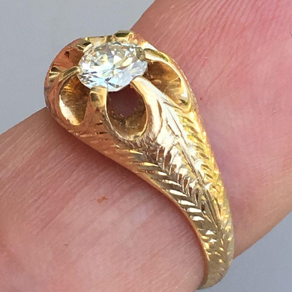 Bague victorienne des années 1880 en or jaune 14 carats avec diamant 0,55 carat, faite à la main, américaine en vente 3