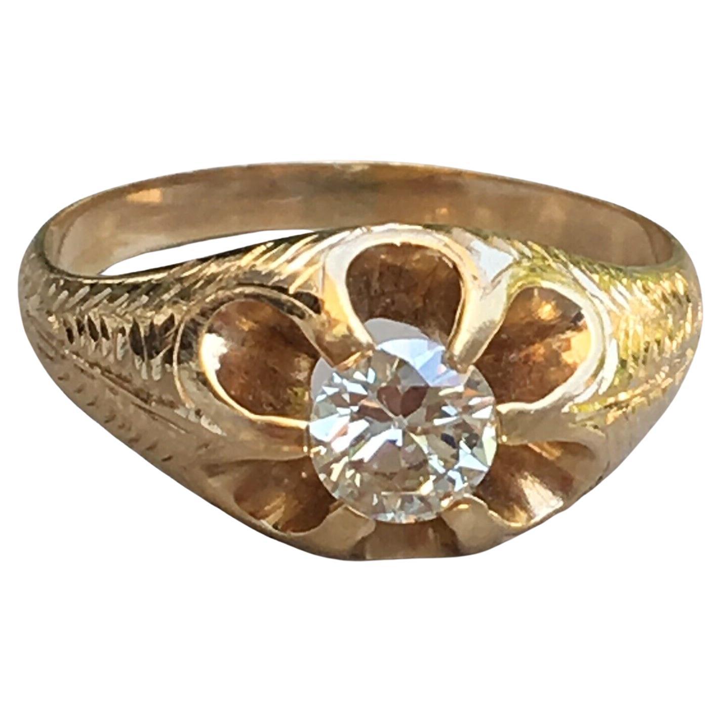 Bague victorienne des années 1880 en or jaune 14 carats avec diamant 0,55 carat, faite à la main, américaine en vente