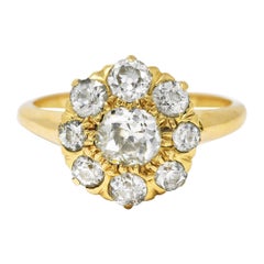 1880
s Victorian 1.50 Carats Old Mine Diamond 14 Karat Yellow Gold Antique Ring