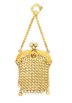1880's Victorian 18 Karat Gold Miniature Chatelaine Mesh Purse Charm