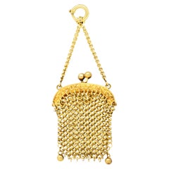 1880er viktorianischen 18 Karat Gold Miniatur Chatelaine Mesh Handtasche Charme