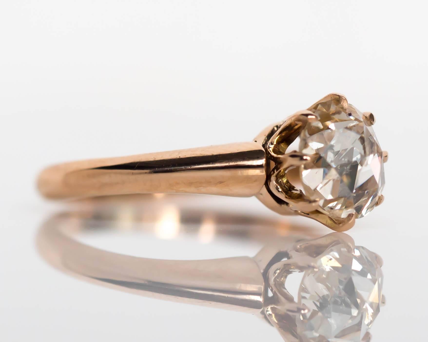 1880s Victorian .83 Carat Rose Cut Diamond Yellow Gold Engagement Ring In Excellent Condition For Sale In Hicksville, NY