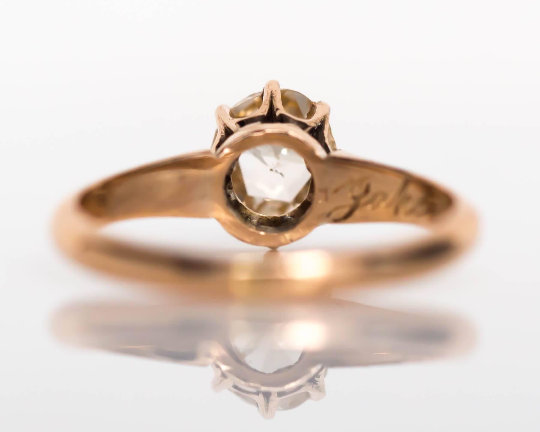 Women's 1880s Victorian .83 Carat Rose Cut Diamond Yellow Gold Engagement Ring For Sale
