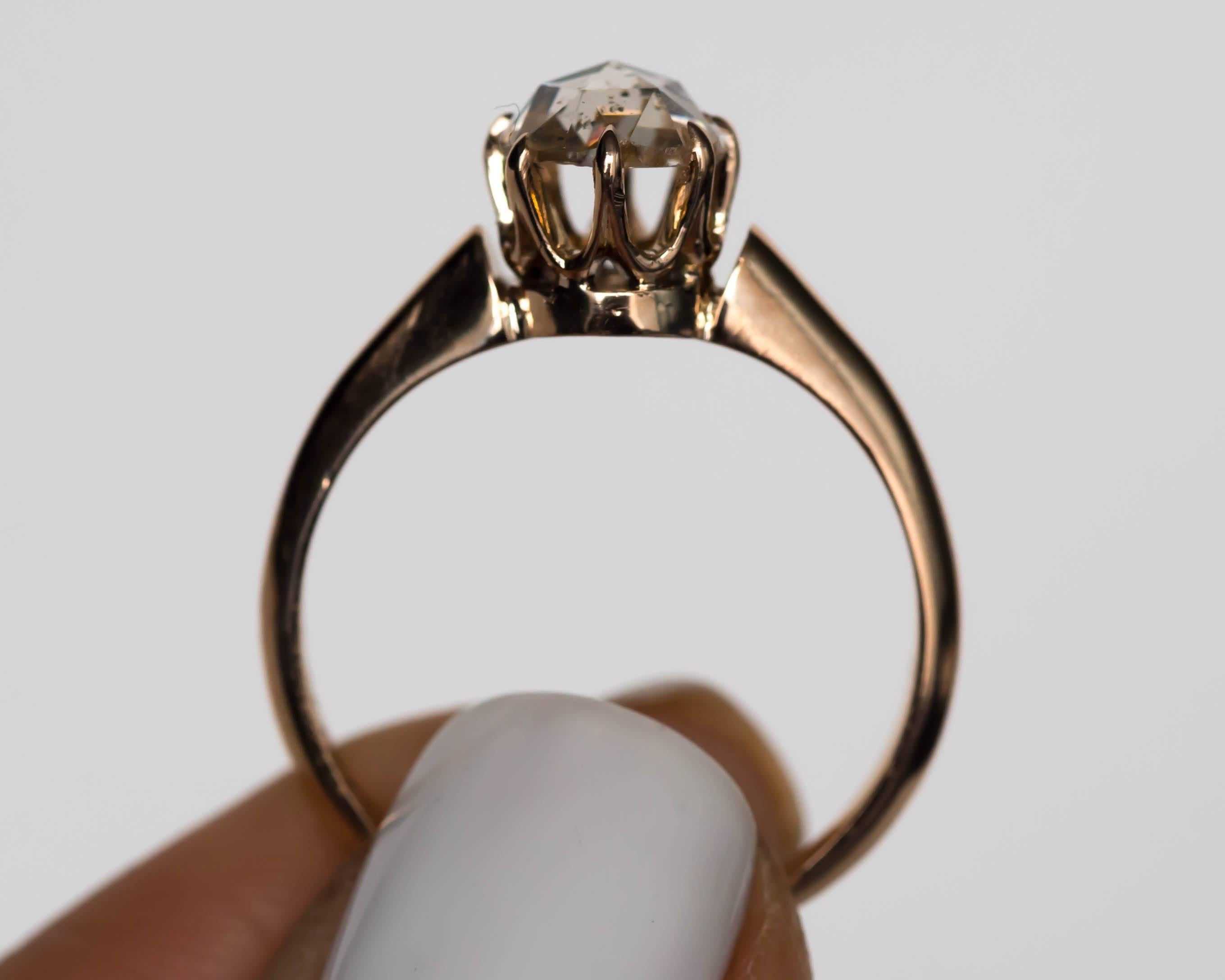 1880s Victorian .83 Carat Rose Cut Diamond Yellow Gold Engagement Ring For Sale 3