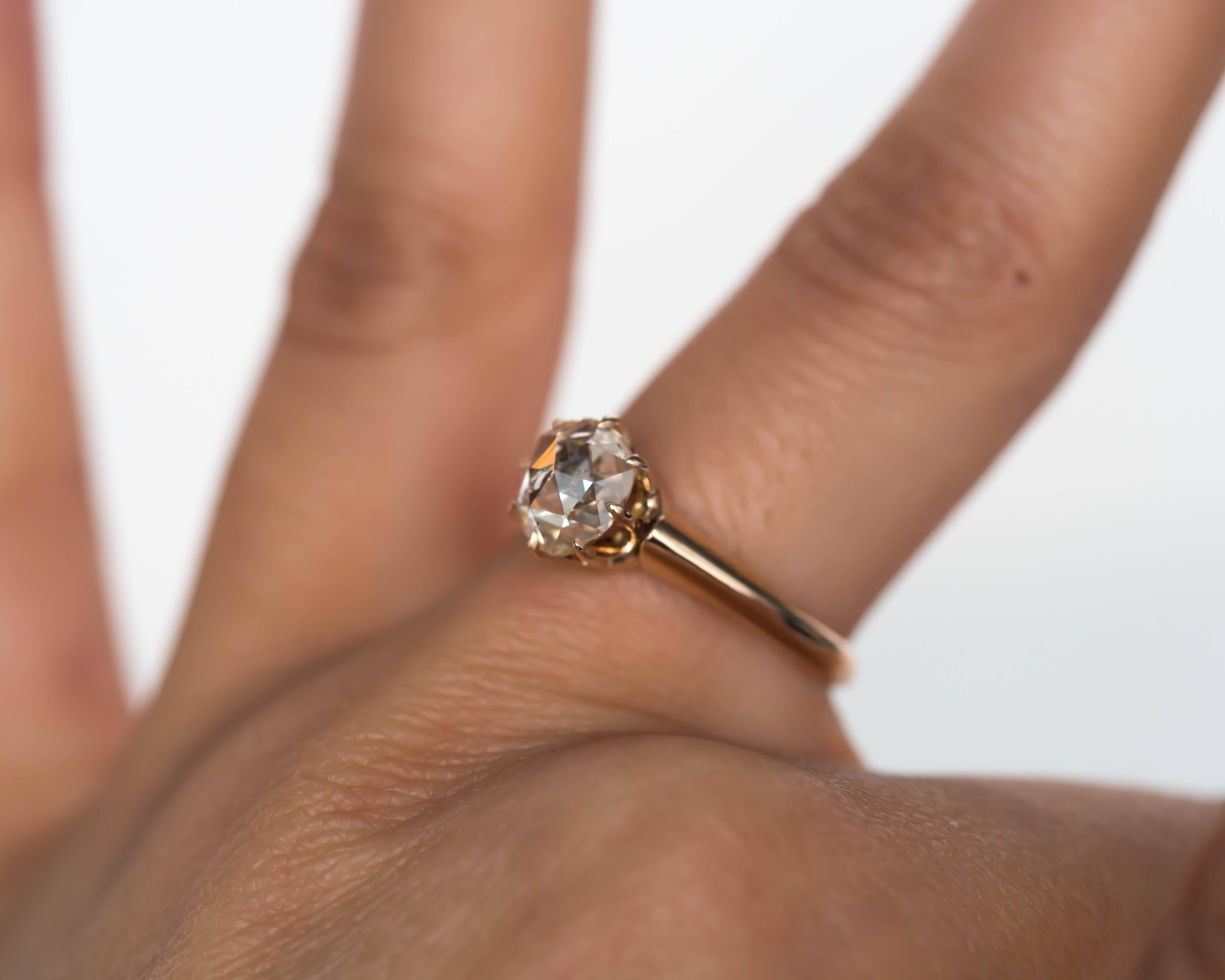 1880s Victorian .83 Carat Rose Cut Diamond Yellow Gold Engagement Ring For Sale 5