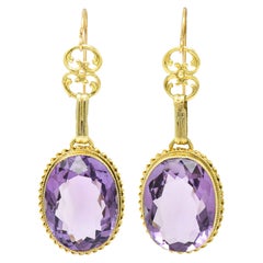 1880
s Victorian Amethyst 14 Karat Gold Gemstone Drop Earrings 1880
s Victorian Amethyst 14 Karat Gold Gemstone Drop Earrings