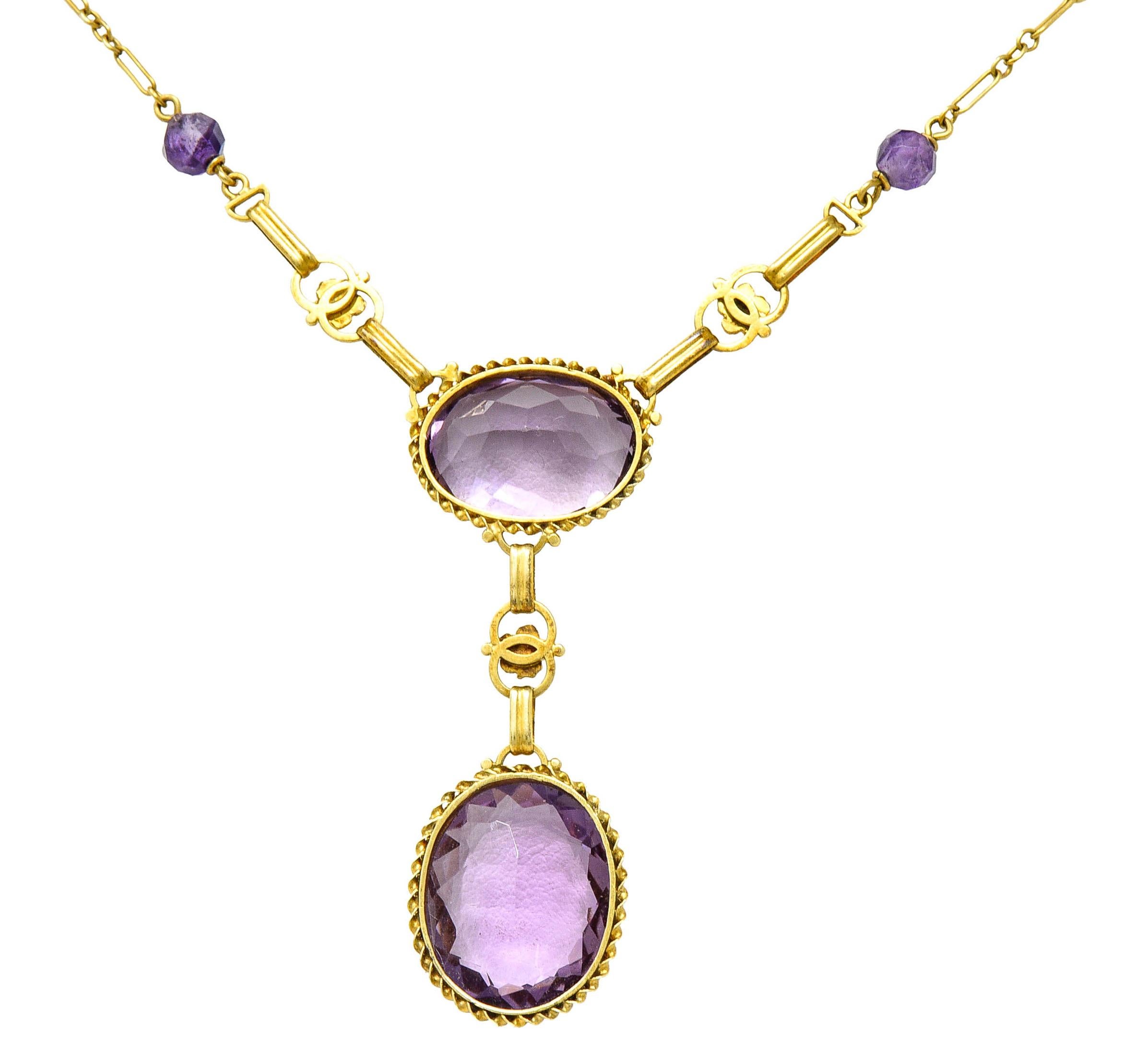 1880's Victorian Amethyst 14 Karat Gold Orange Blossom Drop Necklace 4