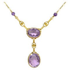 1880's Victorian Amethyst 14 Karat Gold Orange Blossom Drop Necklace