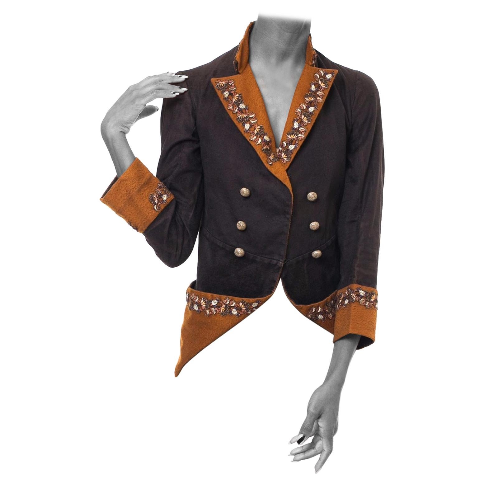 Victorian Brown Cotton & Wool Velveteen 1880S 18Th Century Revival Redingote Ja For Sale