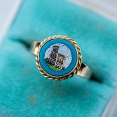 1880's Victorian Colosseum Micro Mosaic Ring in 14K Solid Gold Italian Souvenir