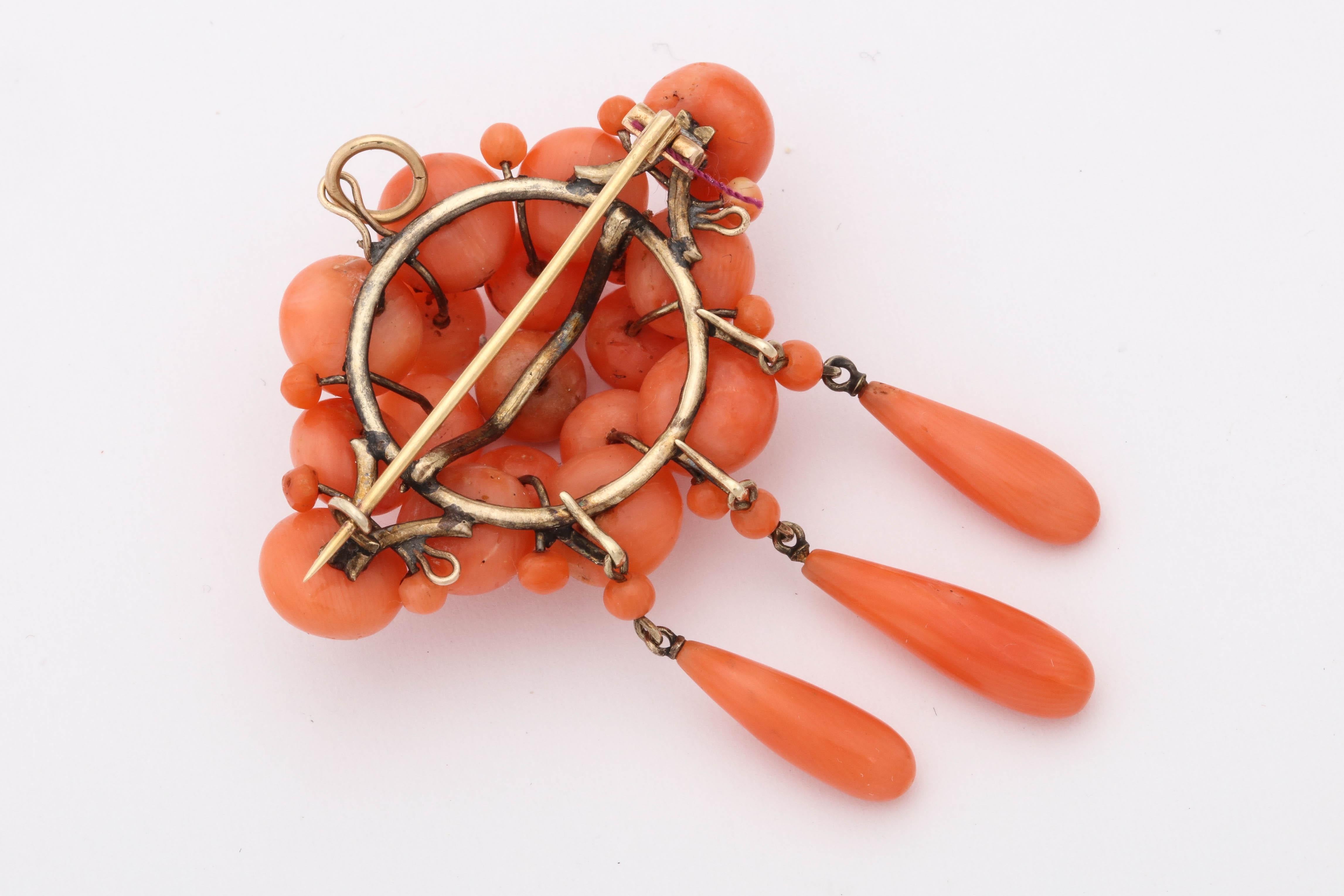 1880s Victorian Coral Pendant and Brooch Combination Gold Lovely Adornment 2