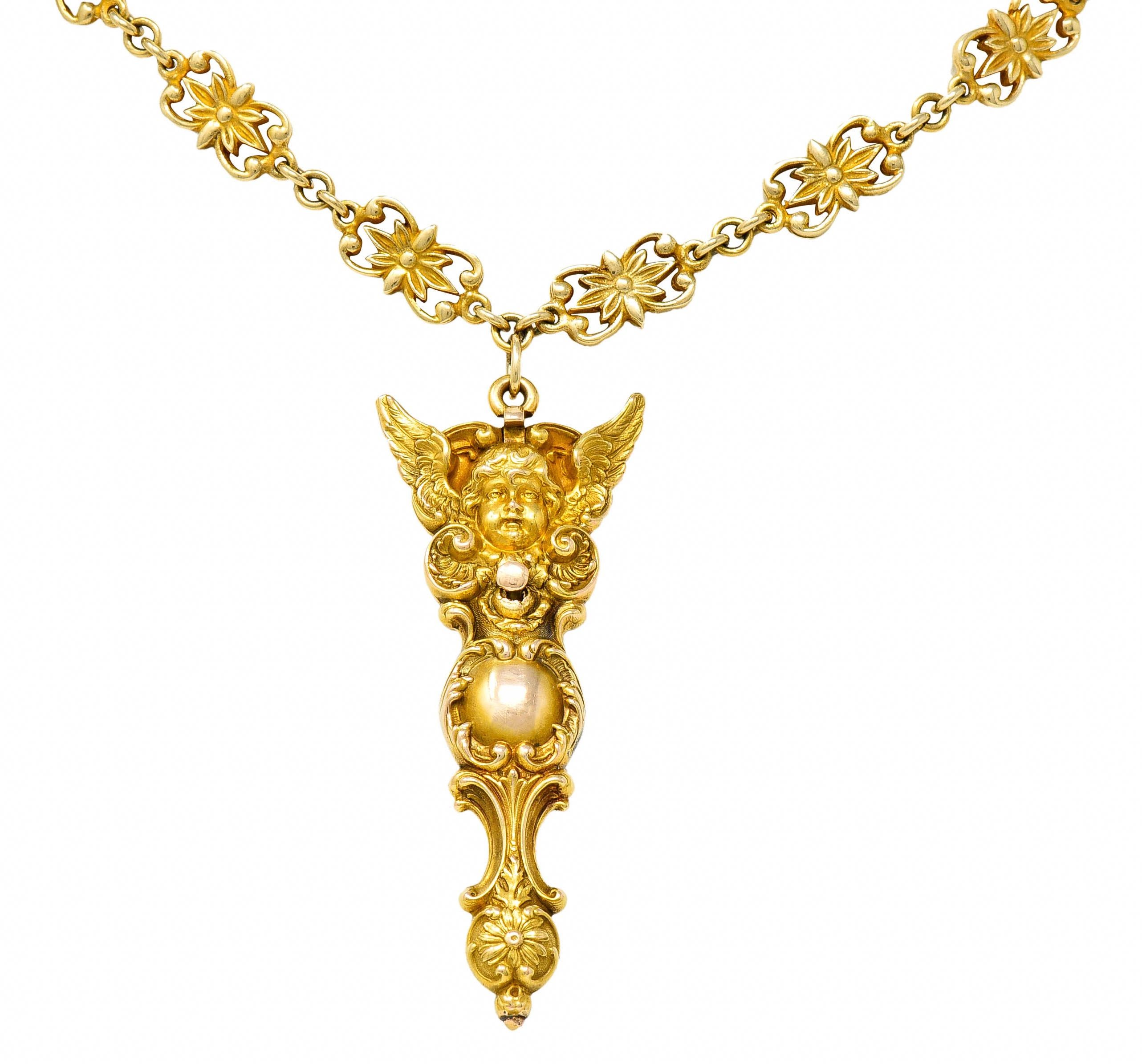 Cabochon 1880's Victorian Demantoid Garnet Diamond Ruby 14 Karat Gold Statement Necklace
