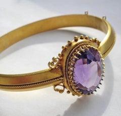1880's Victorian Dutch Amethyst Bracelet in 14K Solid Gold Fleur de Lis Setting