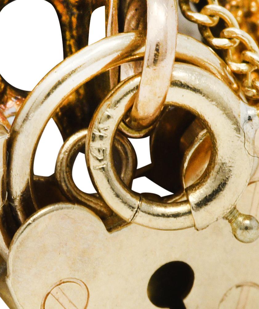 1880's Victorian Enamel 14 Karat Gold Heart Padlock Daisy Link Bracelet 6