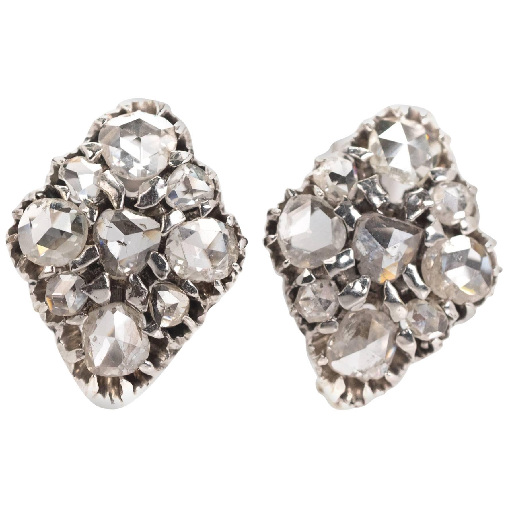 Victorian Diamond Silver Gold Two-Stone Earrings at 1stDibs
