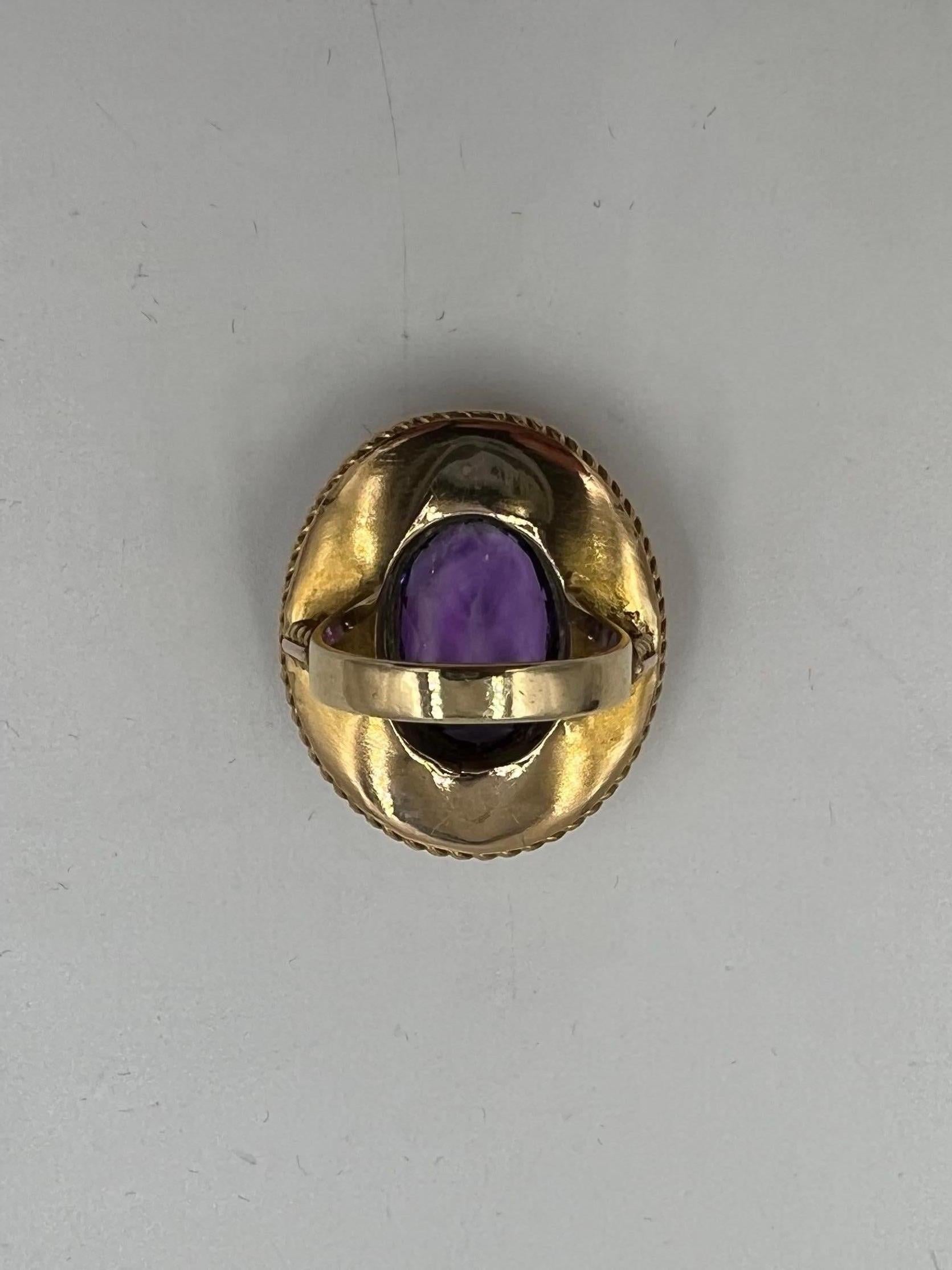 1880s Victorian Etruscan Revival Amethyst 14k Gold Ring For Sale 5