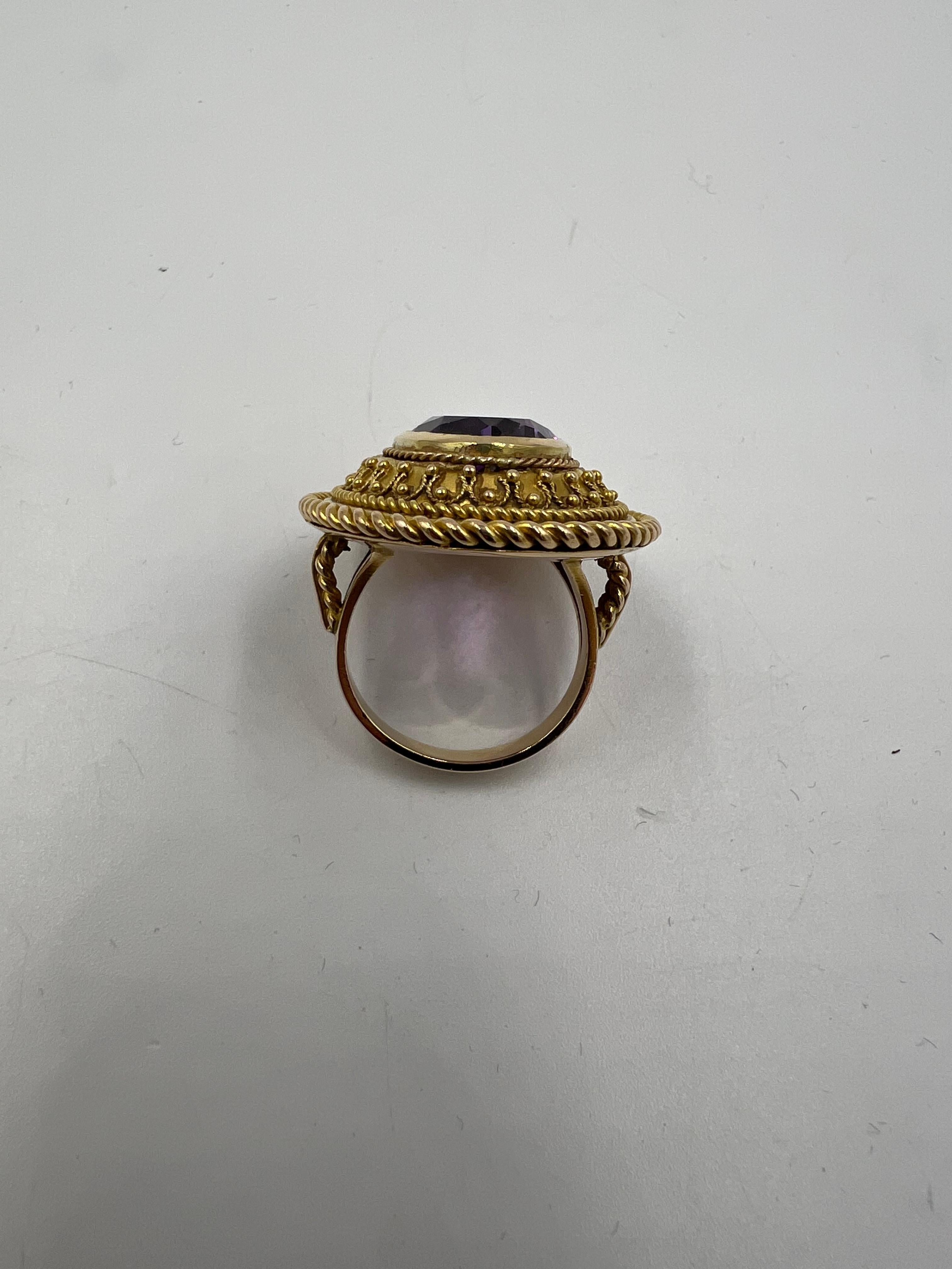 1880s Victorian Etruscan Revival Amethyst 14k Gold Ring For Sale 7