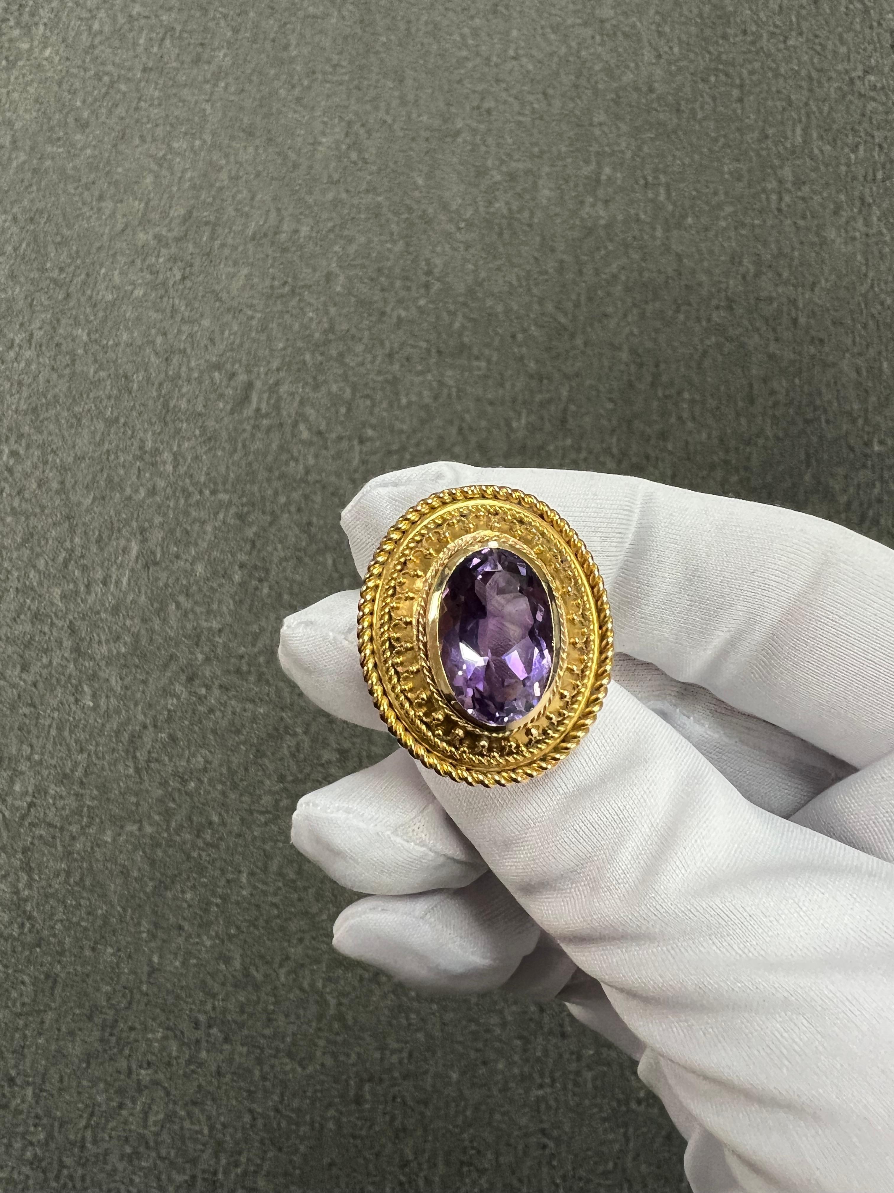 1880s Victorian Etruscan Revival Amethyst 14k Gold Ring For Sale 8