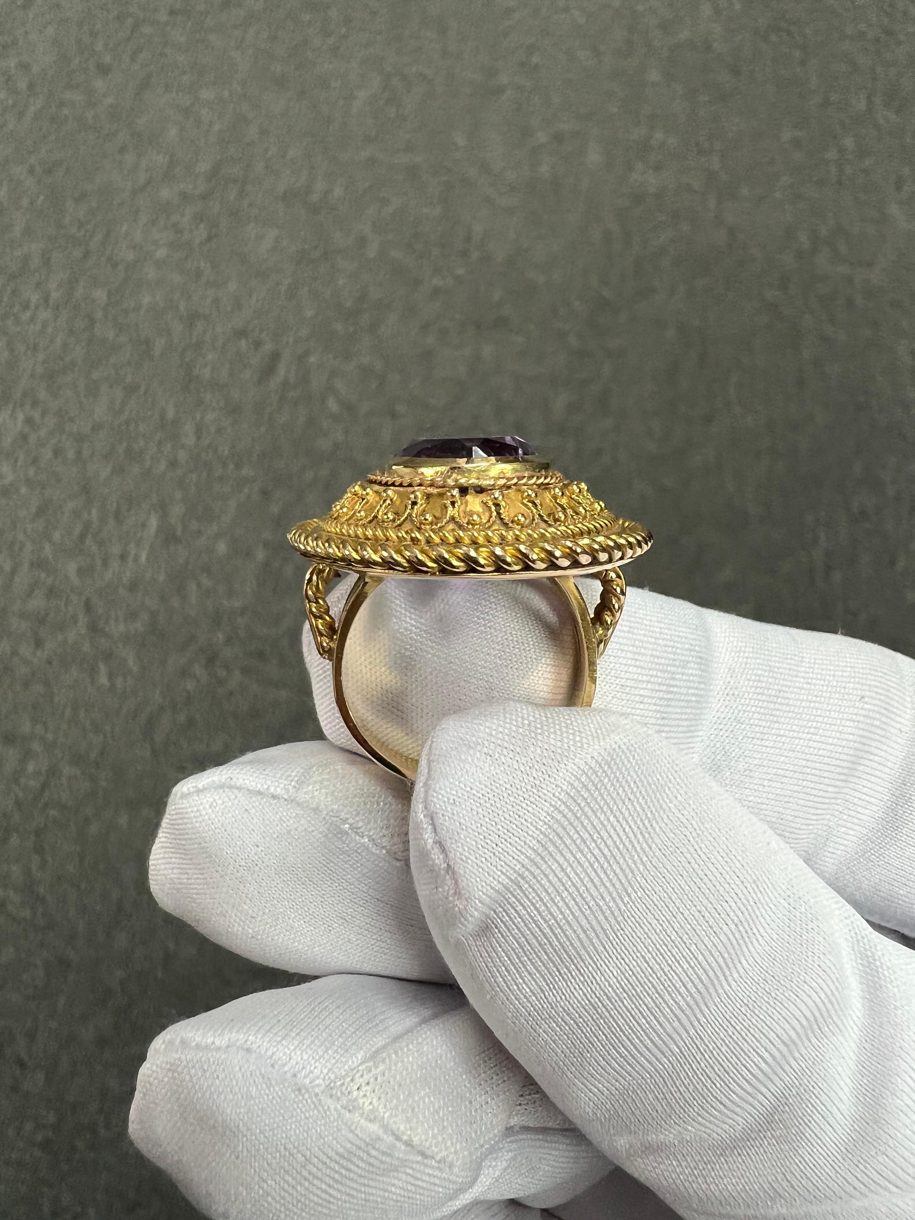 1880s Victorian Etruscan Revival Amethyst 14k Gold Ring For Sale 9