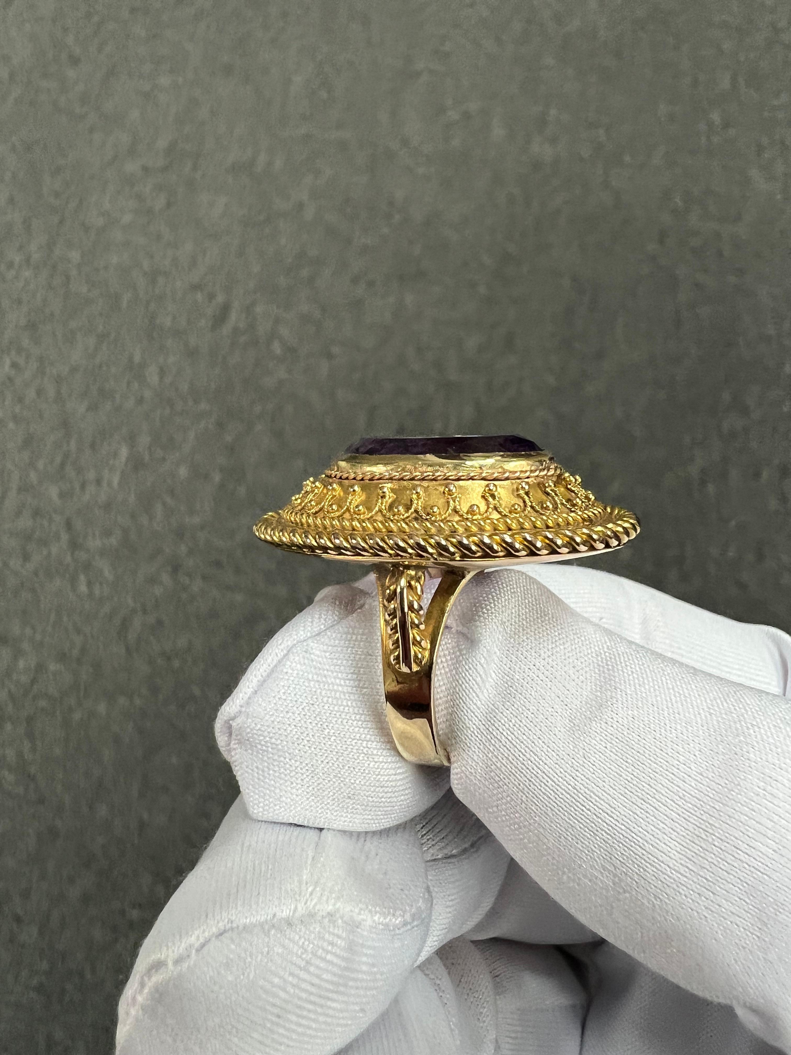 1880s Victorian Etruscan Revival Amethyst 14k Gold Ring For Sale 10