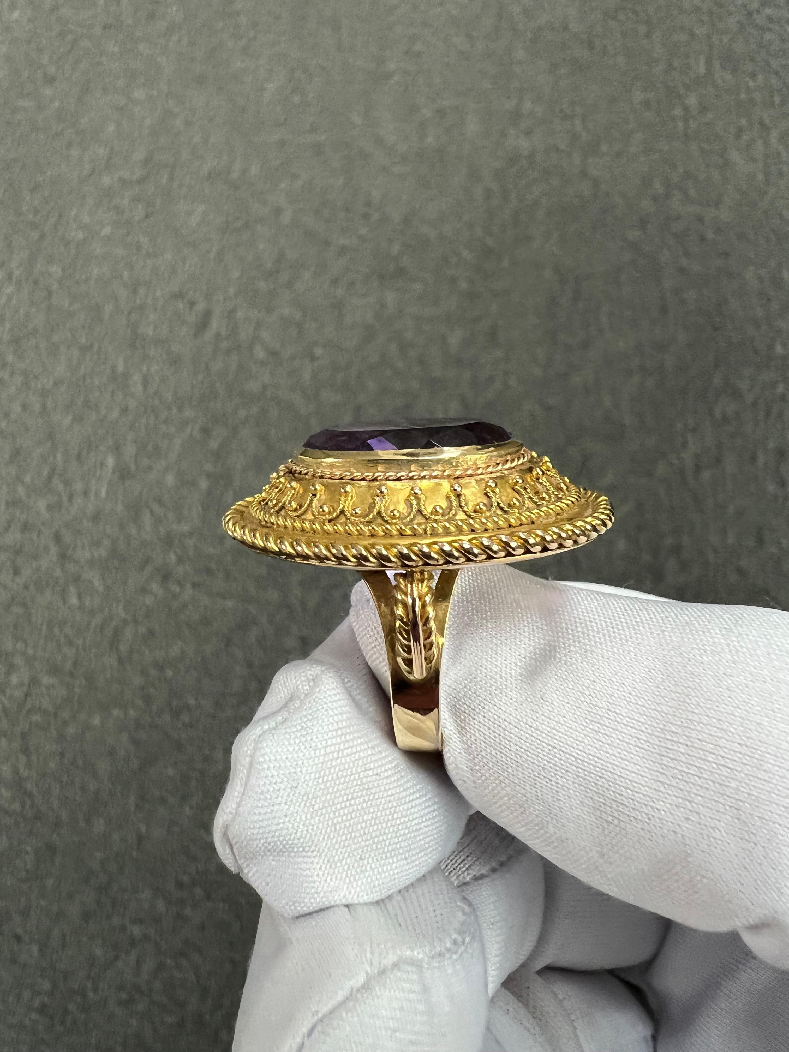 1880s Victorian Etruscan Revival Amethyst 14k Gold Ring For Sale 12